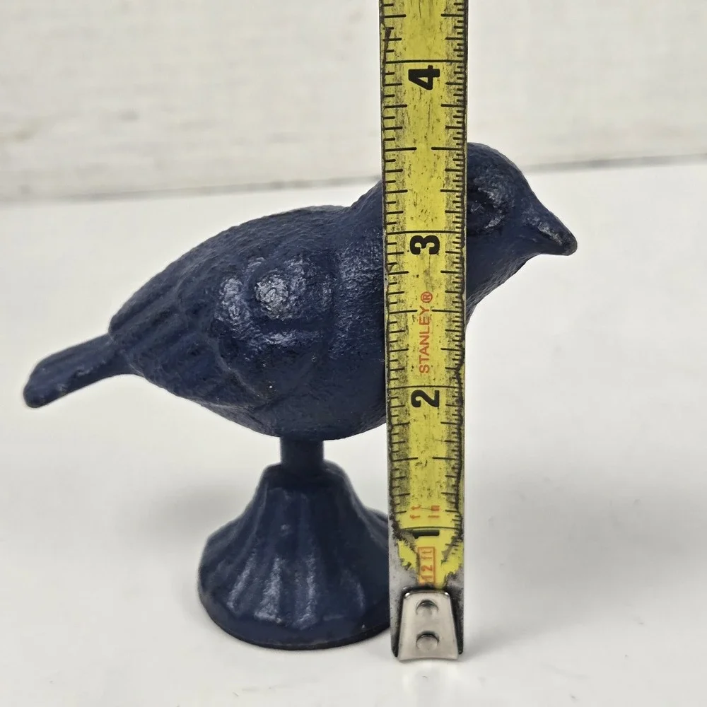 Vintage Cast Iron Blue Bird On Pedestal Paper Weight 3.5